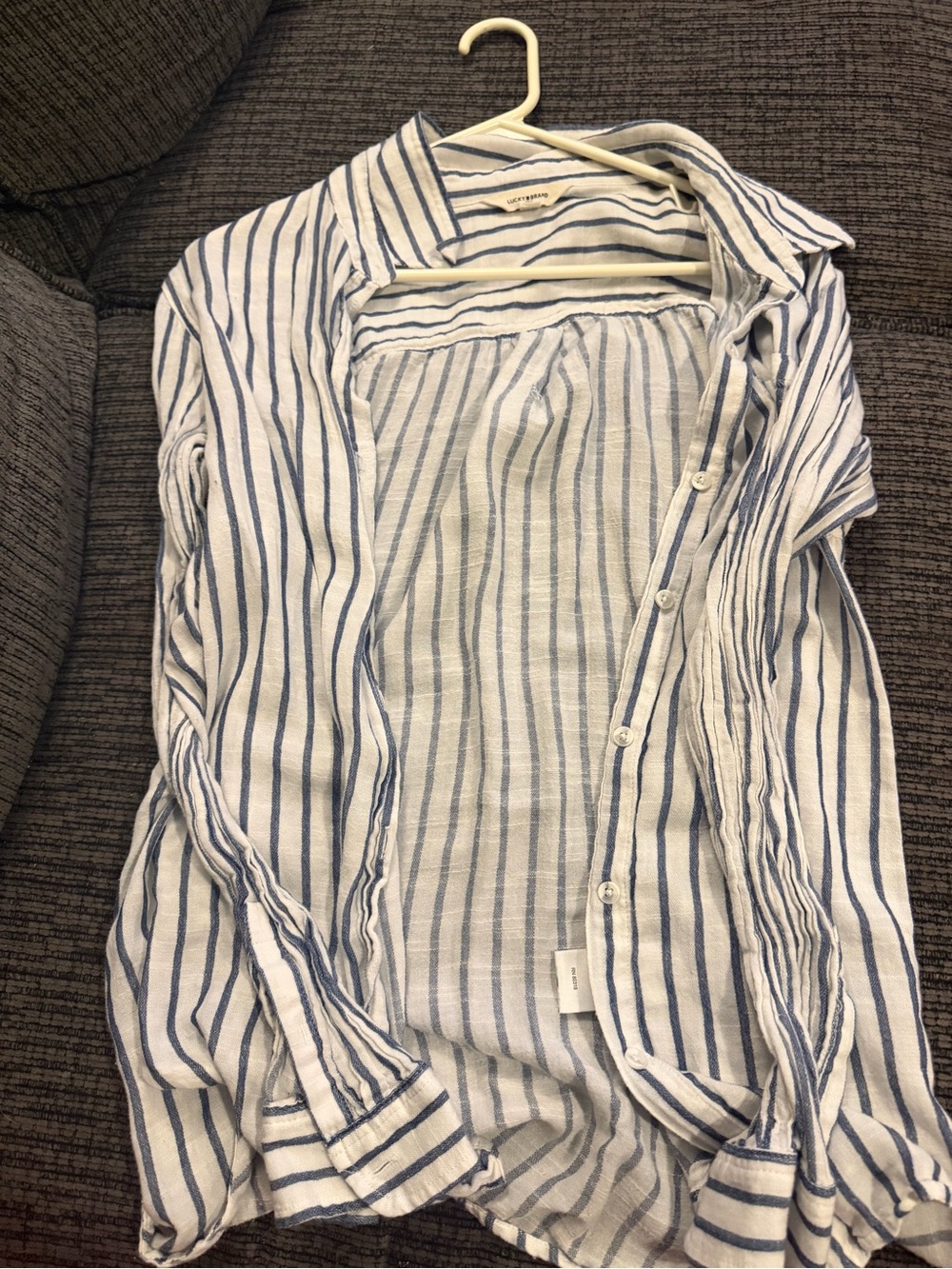 Lightweight White and Blue Striped Women’s Button-Up Shirt